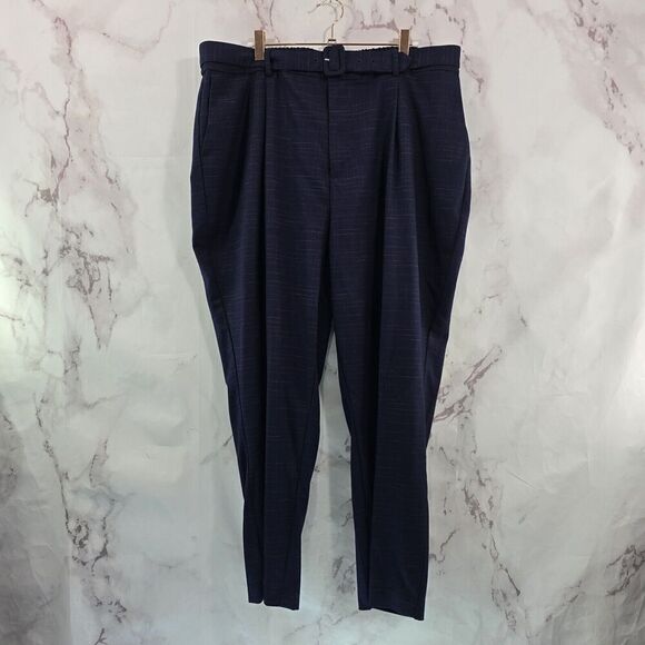 Modcloth Pants Womens 1X Blue Plaid Crop High Rise Belted Straight Pencil - Picture 1 of 9